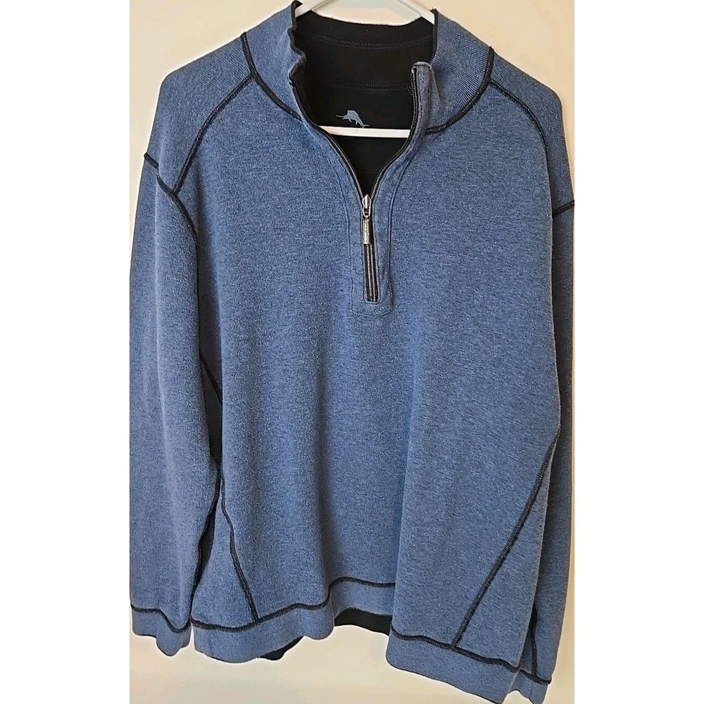 Tommy Bahama Coasta Vera Reversible 1/4-Zip Pullover Sweater Mens Xl‎ Navy Black